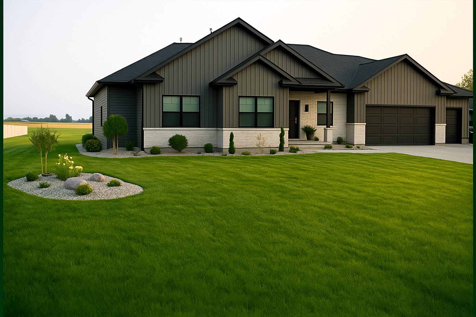 Professionally maintained lawn and landscape entrance in Central Wisconsin